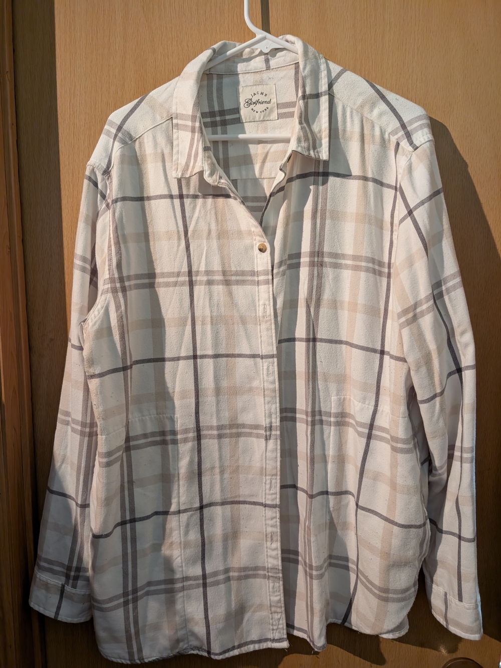 Jachs Cream Plaid Button-Down Shirt with Tan and Gray Lines
